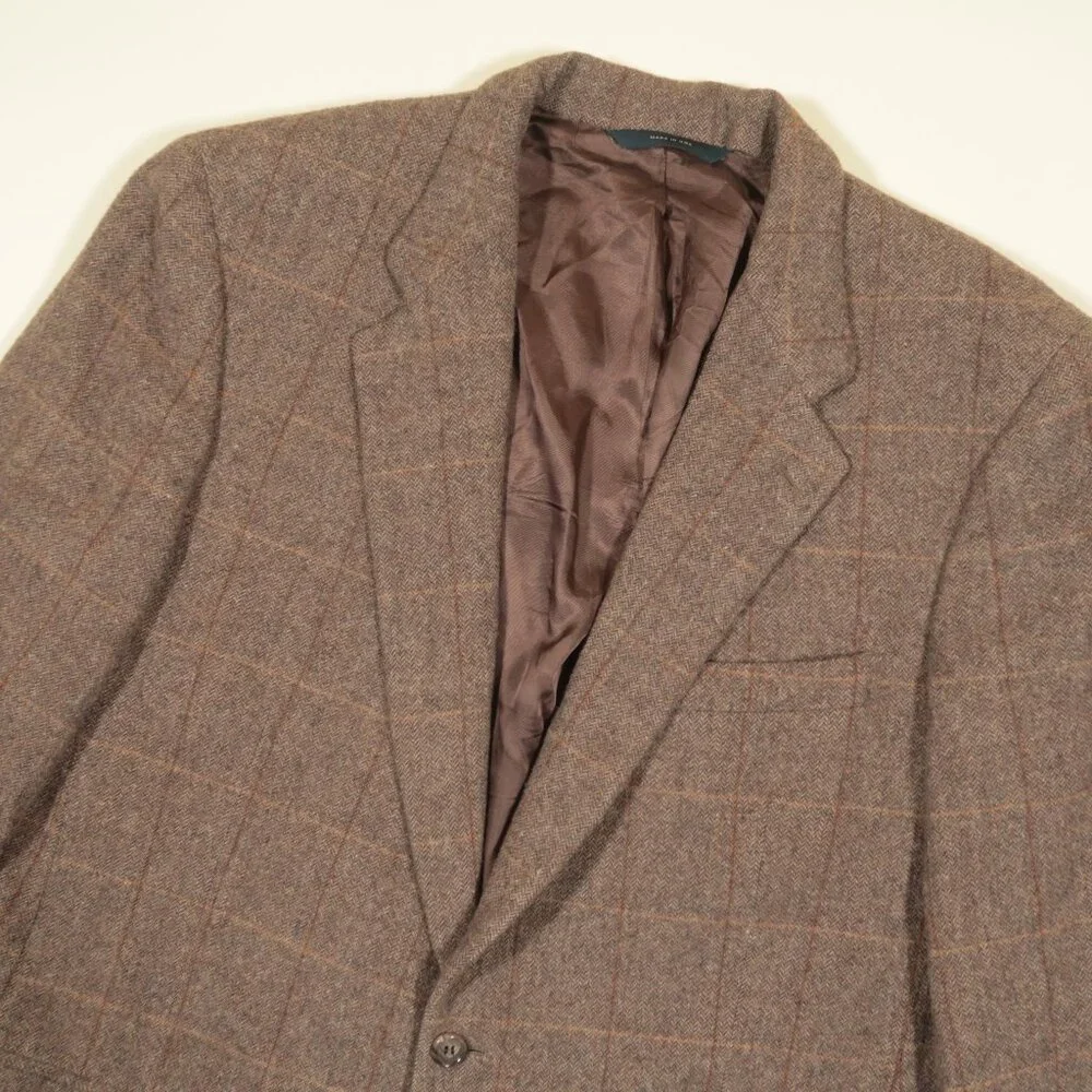 Brooks Brothers Camel Hair Blazer Mens 41L Fits 42L Brown Tattersall Herringbone